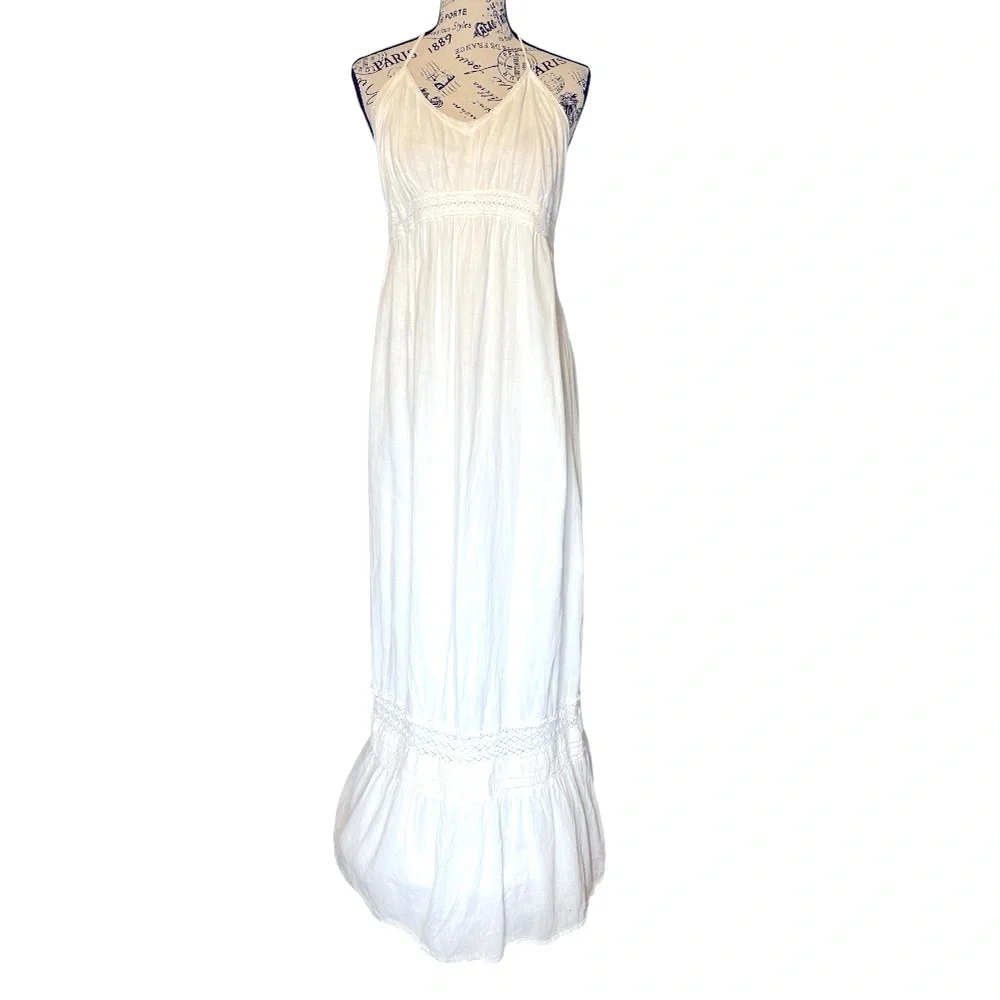Old Navy Cotton/Linen Blend White Maxi Halter Dress, XL - Picture 1 of 6